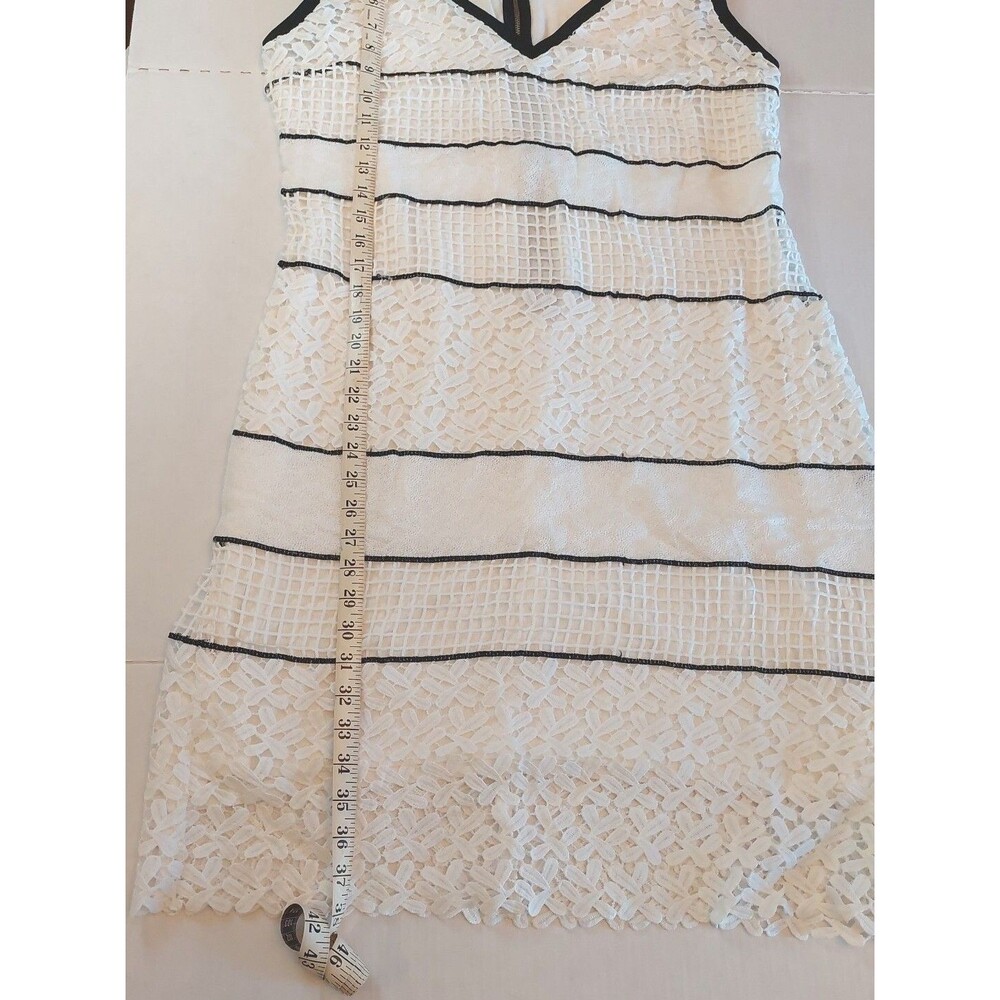 Nwt Elvi Us Sz 14 Uk Sz 18 Shift Dress Crochet Lace Lined White Black Trim New - Picture 5 of 11